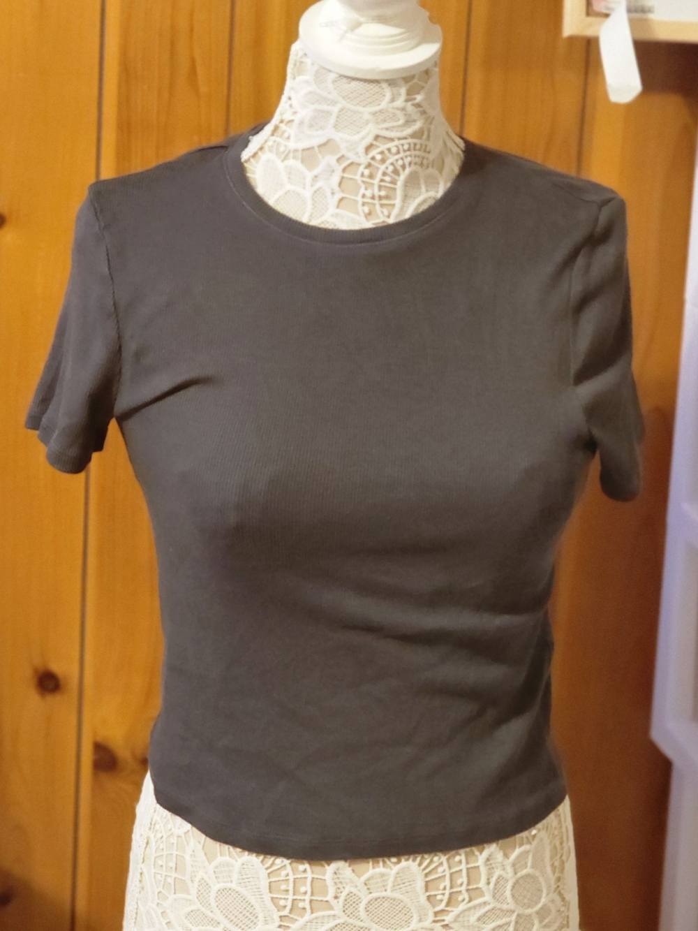 Divided H&M Charcoal Dark Grey Fine Ribbed Crewneck Baby Tee